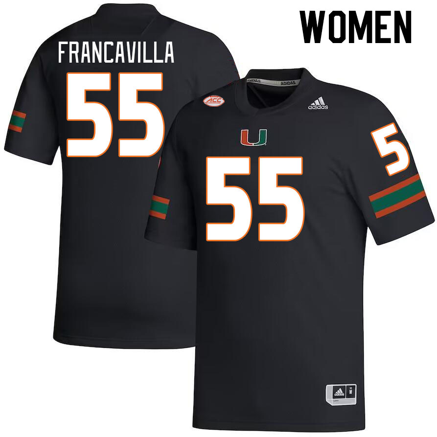 Women #55 Nino Francavilla Miami Hurricanes College Football Jerseys Stitched-Black